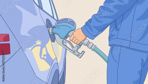 Vector illustration of a man filling up a car at a gas station