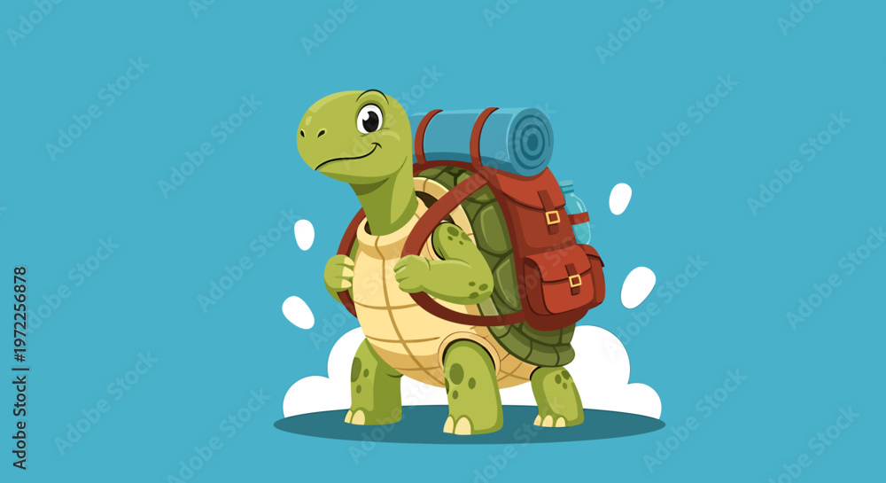 Obraz premium Turtle with backpack on its back.