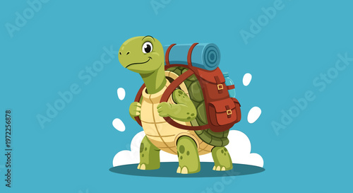 Turtle with backpack on its back.