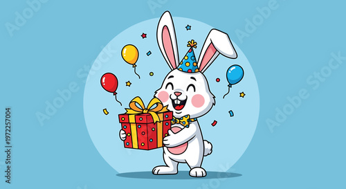 White Rabbit Wearing Party Hat.