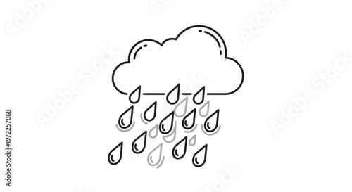 Cloud and rain icon weather illustration in simple line art style