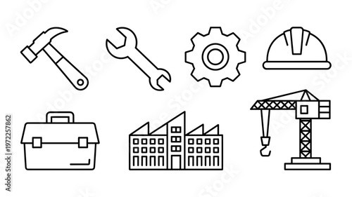 Minimal Labour Day Line Icon Set Worker Tools and Industry Symbols