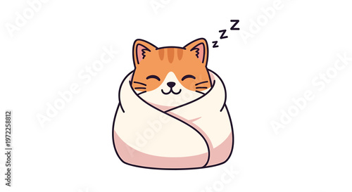 Sleeping Orange Cat Wrapped Snugly.