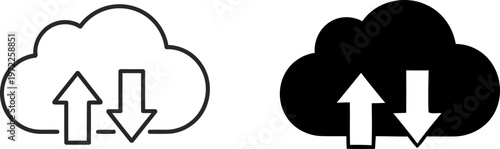 Cloud with Arrows Icon Set – Upload, Download & Online Storage