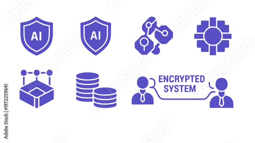 Encrypted system icons represent AI technology and financial security online