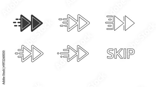 A collection of various play button icons and a skip button are shown.