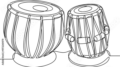 Line art illustration of a pair of Indian tabla drums, a popular percussion instrument