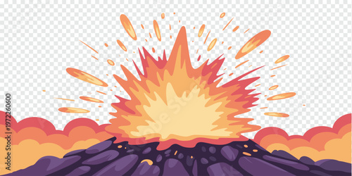 Volcano Eruption Natural Disaster Illustration Isolated on Transparent Background