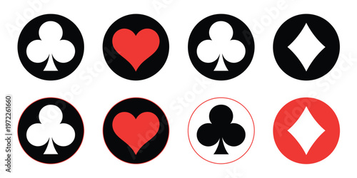 Card Suit Icons with Casino Chips Simple Flat Gambling Design Vector