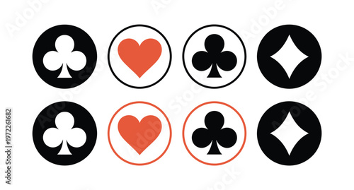 Casino Gambling Symbols Card Suits Hearts Diamonds Clubs Spades Chips Vector