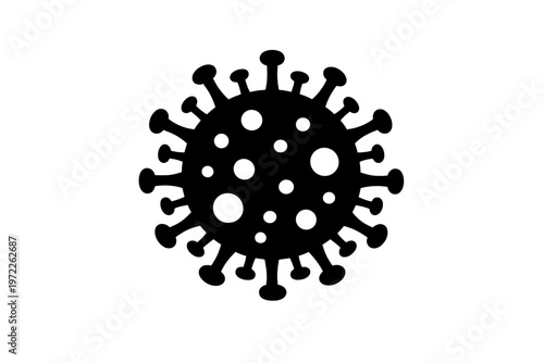 Black coronavirus icon on white background representing covid-19 virus structure