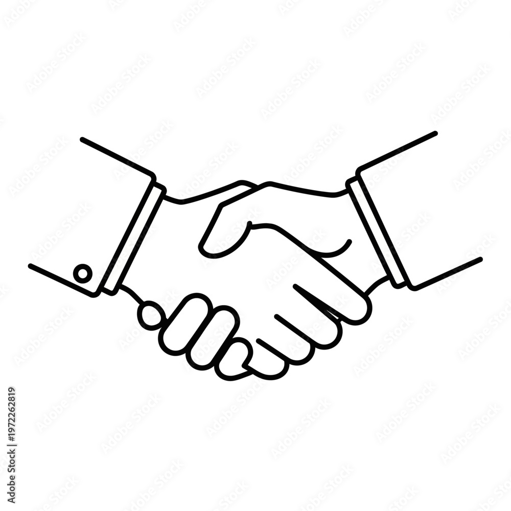 Fototapeta premium Simple line art illustration of a handshake between two business partners.