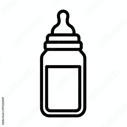 Simple black and white illustration of a baby bottle for infant feeding.