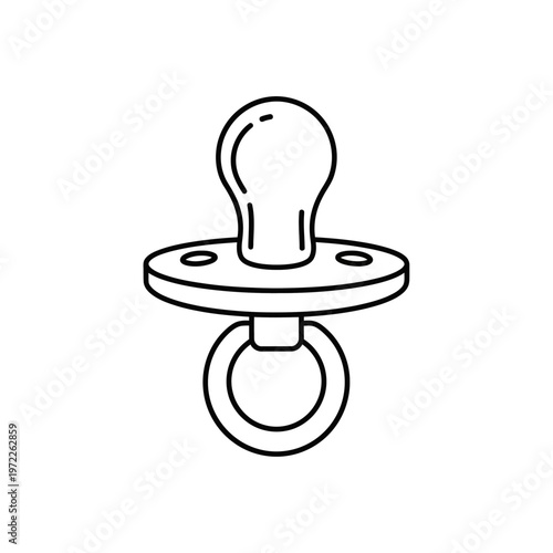Simple black and white illustration of a baby's pacifier or soother.