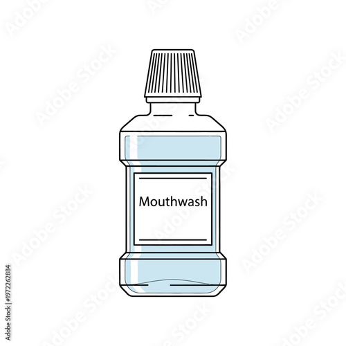 Illustration of a bottle of mouthwash for oral hygiene and dental care.