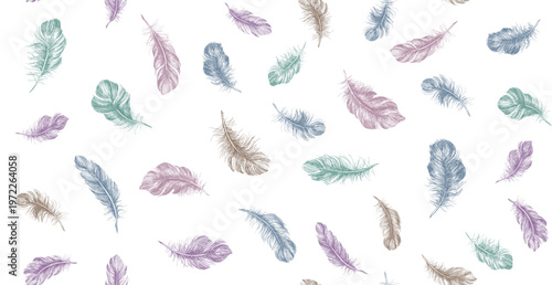 Colorful feathers pattern, Hand-Drawn