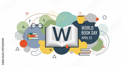 World book day concept with letter w made of open book pages