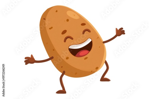 Happy cartoon potato mascot laughing with joy and fun