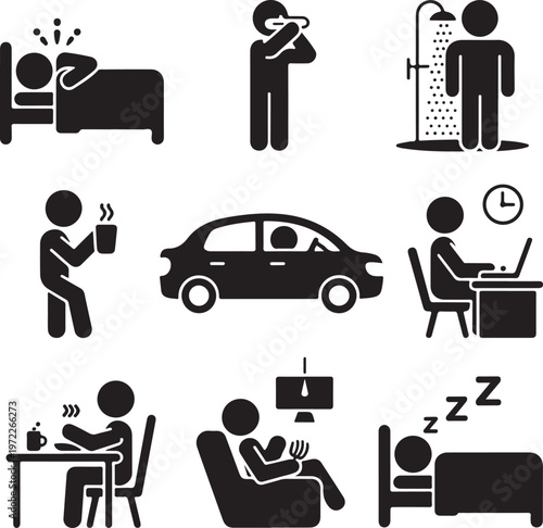 Daily routine activities illustrated in icon format