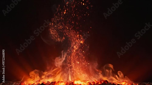 Fiery Explosion of Embers and Smoke, Intense Heat and Danger