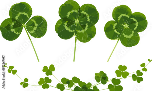 Shamrock and Clover Leaf Set for St. Patrick's Day and Nature Illustrations