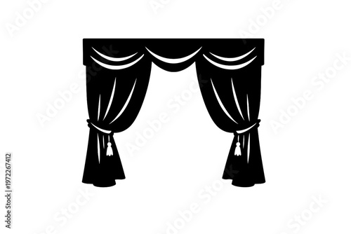 Elegant black silhouette of draped curtains with tassels