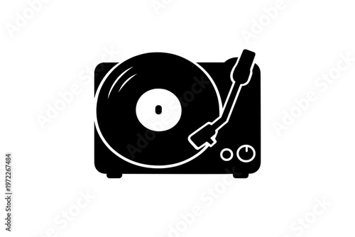 Minimalist black vinyl record player icon design