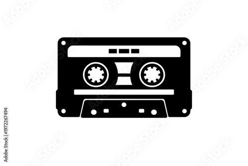 Retro black and white cassette tape icon on white background