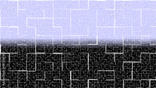 Abstract geometric background with blue lavender gradient grid mosaic squares fading smoothly into dark tones