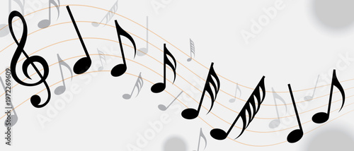 Musical notes on wavy staff lines background vector