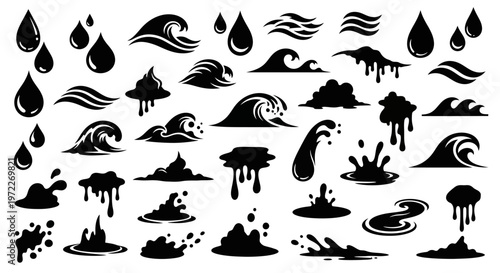 Collection of various wave and splash graphics.