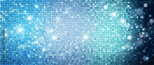 Abstract sparkling blue mosaic background with bokeh effect, digital art for festive occasions