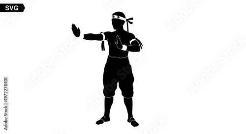 Martial Arts Warrior Silhouette - Dynamic Combat Pose