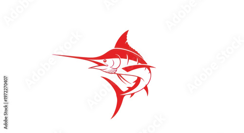 Red Marlin Fish Silhouette Illustration - Ocean Sport Fishing Icon