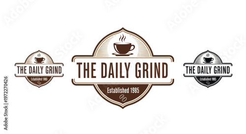 The Daily Grind Coffee Shop Logo Variations - Vintage Emblem Style