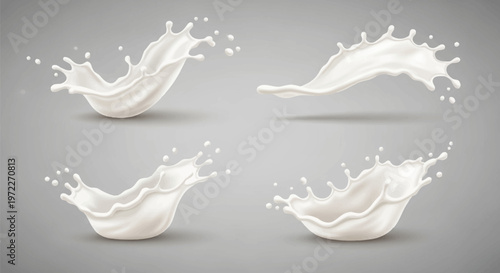Splashing milk droplets in motion.
