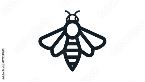 Simple Black Bee Illustration Isolated White.