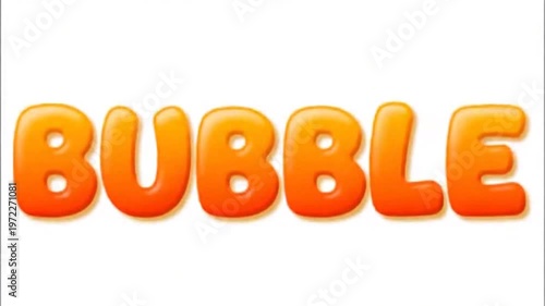 Vector illustration of the word BUBBLE in 3D orange rounded letters on a plain white background, featuring a glossy balloon-like appearance with soft shadows and gradients.