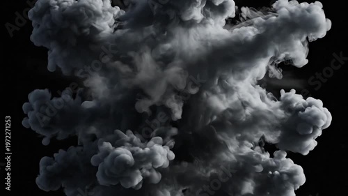 Powerful explosion with smoke and debris against black background, 3D render