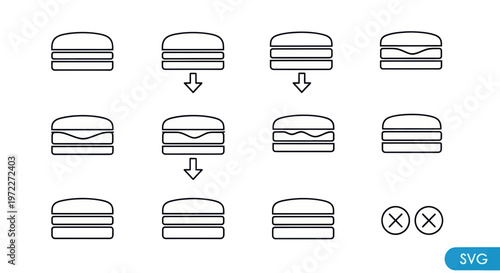 Hamburger Icon Set - Step-by-step Burger Building Process