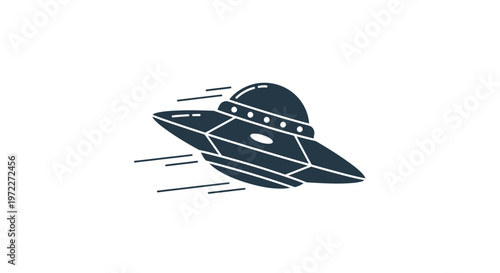 Retro UFO Flying Saucer Icon, Sci-Fi Alien Spaceship Illustration