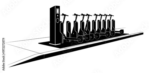 E-Scooter Docking Station - Minimalist Vector Illustration