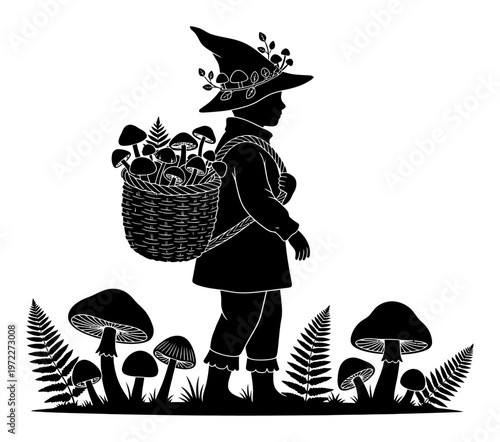 Goblincore Mushroom Forager Silhouette