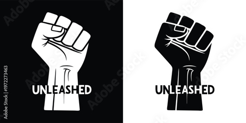 Powerful black and white raised fist design symbolizing unity strength and the call to be fully unleashed