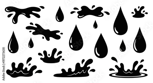 Collection of various water and liquid drop splashes.