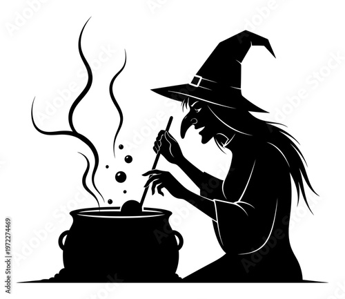 Witch Potion Brewing - Silhouette Vector