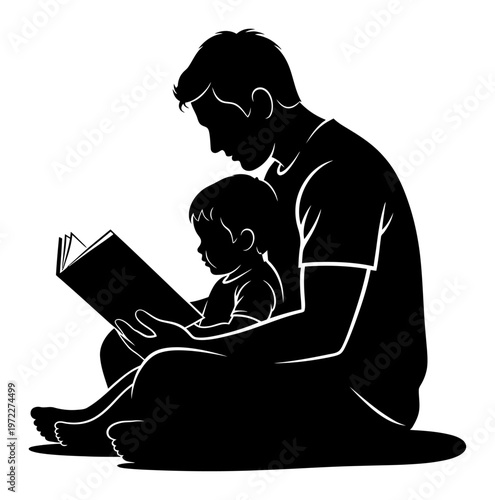 Silhouette Parent Reading Bedtime Story - Vector