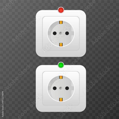 Power on and off socket indicator status icons. vector illustration