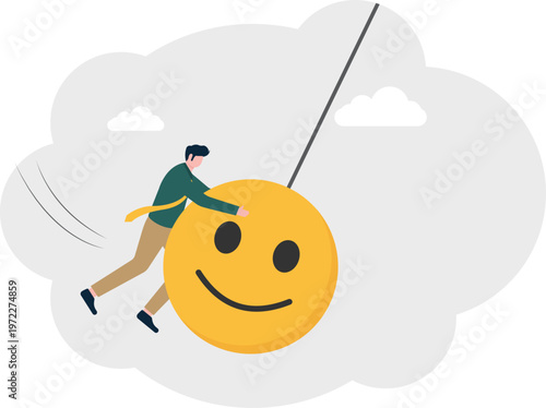 Professional swinging with a happy emoji face