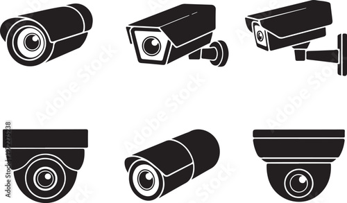 Variety of security cameras in different styles and mounting configurations